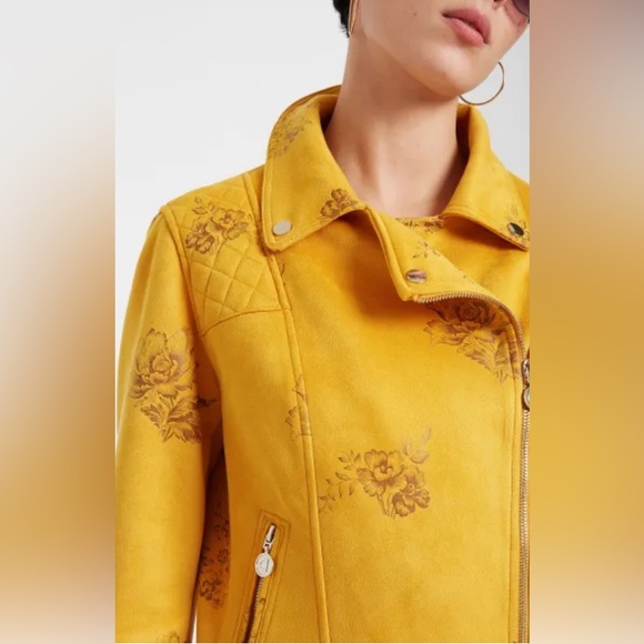 DESIGUAL Sz 38 Jacket Moto Style Floral Pattern Quilted Shoulders Unique Lining - Picture 2 of 16